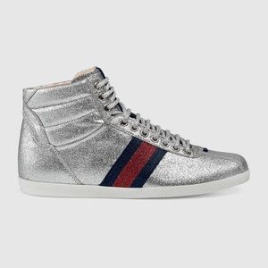 SOLD!!! New $650 Gucci Silver Web Glitter Shoes